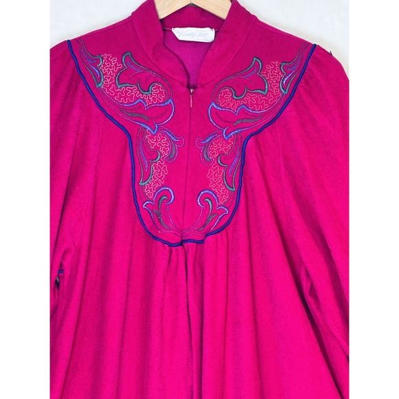 Vtg Embroidered Lounge Dress Magenta Pink Boho Hostess Caftan 70/80s Vanity Fair - Picture 2 of 10
